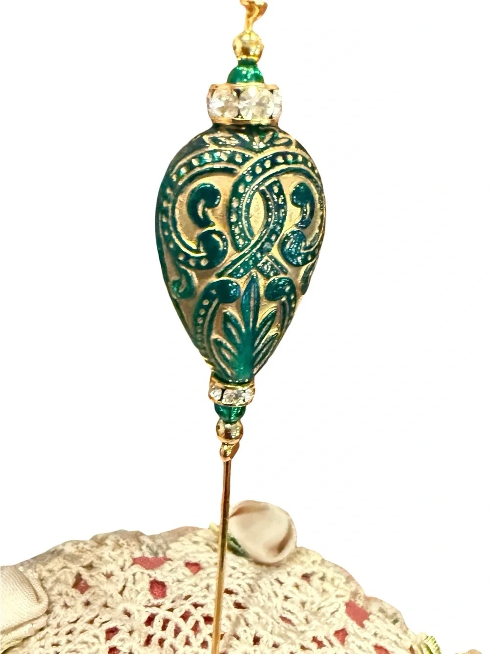 Victorian Floral Pin Cushion w/ Vintage Hatpin – Antique Sewing Collectible